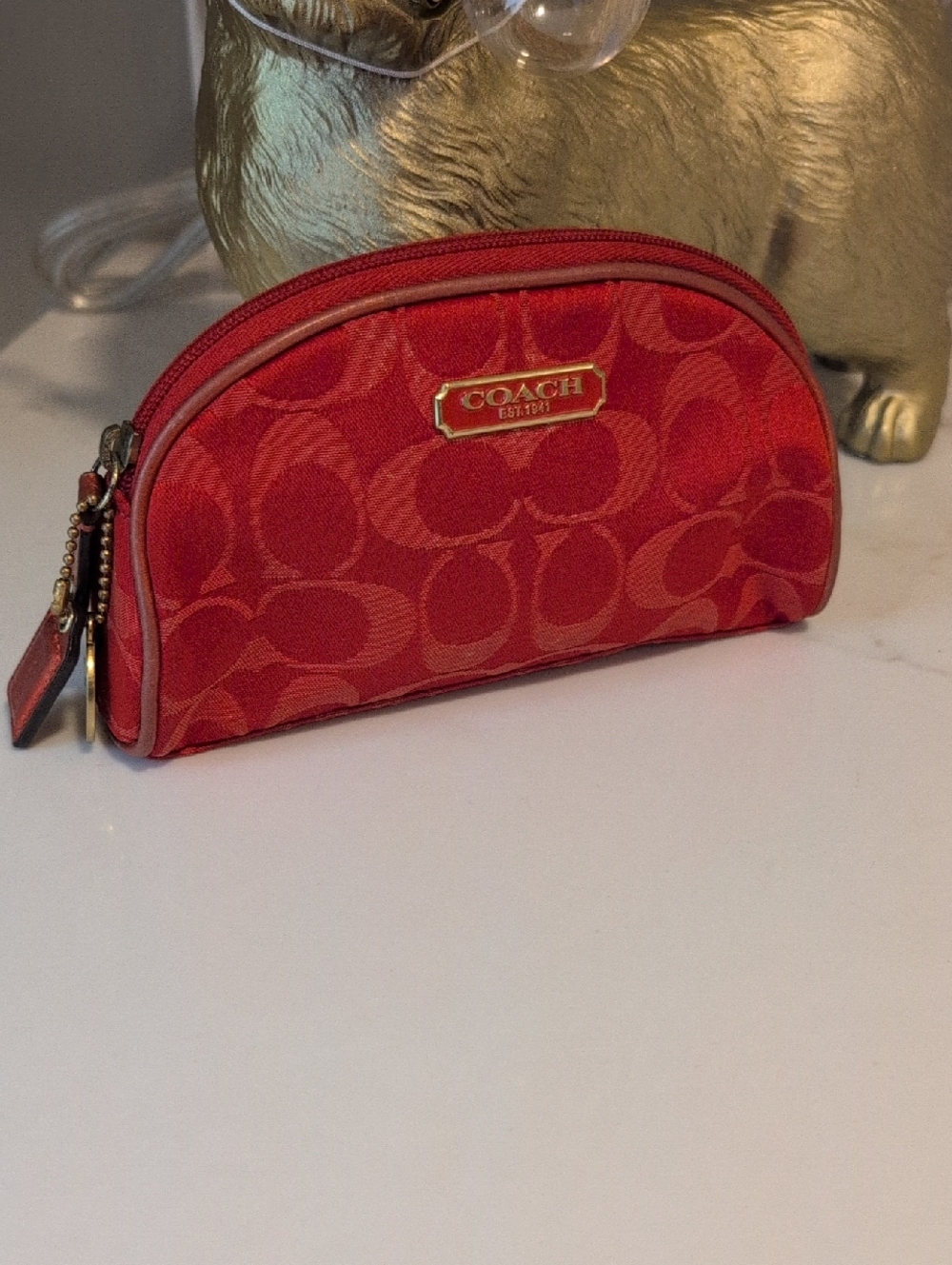 Limited Edition Coach Red Signature Logo Cosmetic Pouch - Picture 2 of 8